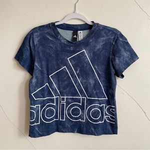 adidas navy tie dye acid wash print logo boxy crop tee medium